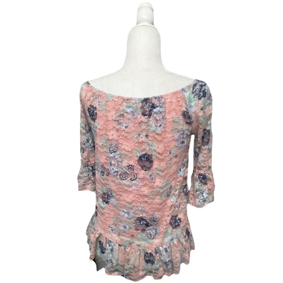Almost Famous Off The Shoulder Lace Pink Floral Top - Size Small - Picture 3 of 14